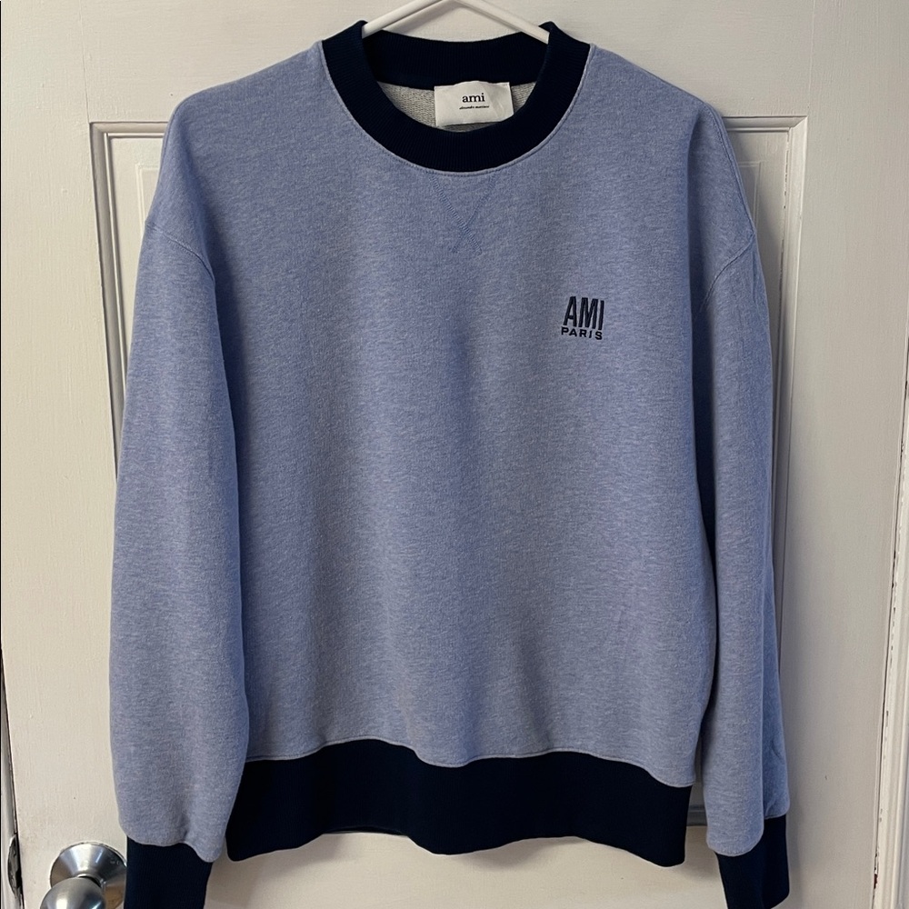 Ami Light Blue and Navy Crewneck Sweatshirt